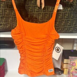 Versace Vibrant Orange Ruched Top